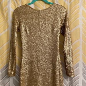 Gold sequined stretch NYE dress